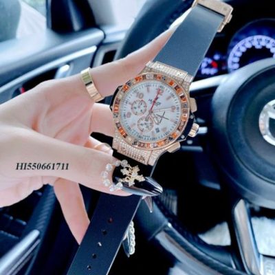 Đồng hồ Nữ Hublot Big Bang Diamond viền vàng 6 kim full đá