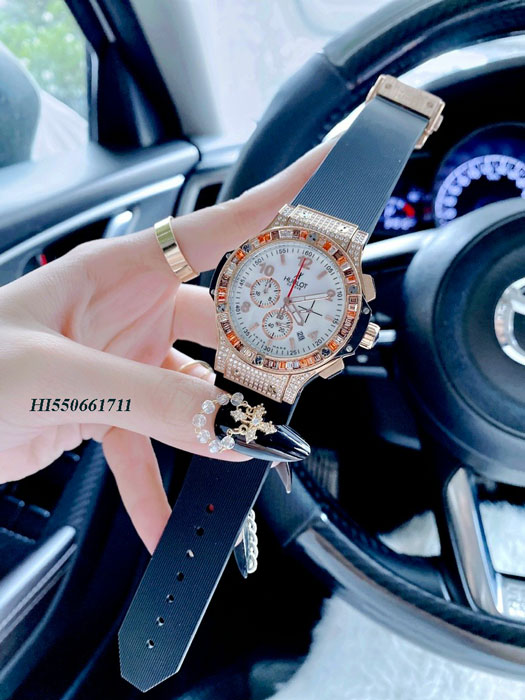 Đồng hồ Nữ Hublot Big Bang Diamond viền vàng 6 kim full đá