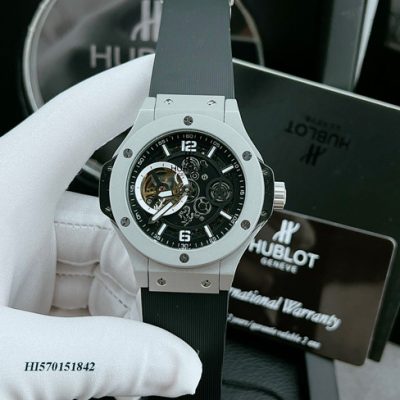 Đồng hồ Hublot Nam máy lộ cơ mặt viền đá dây cao su cap cấp