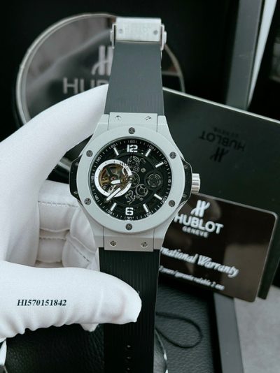 Đồng hồ Hublot Nam máy lộ cơ mặt viền đá dây cao su cap cấp