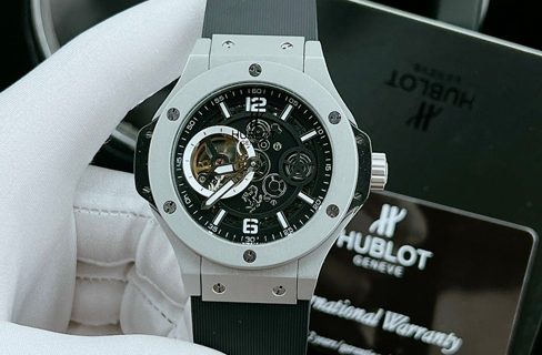 Đồng hồ Hublot Nam máy lộ cơ mặt viền đá dây cao su cap cấp