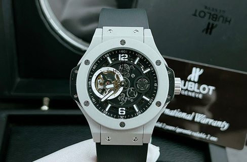 Đồng hồ Hublot Nam máy lộ cơ mặt viền đá dây cao su cap cấp