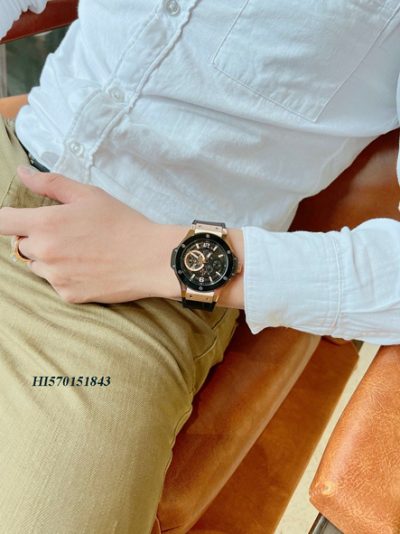 Đồng hồ Hublot Nam máy lộ cơ viền vàng dây bọc da cao cấp