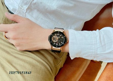 Đồng hồ Hublot Nam máy lộ cơ viền vàng dây bọc da cao cấp