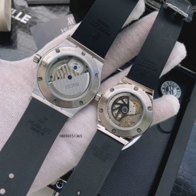 Đồng hồ Nam Nữ Hublot cơ đính đá dây cao su bọc da màu xanh