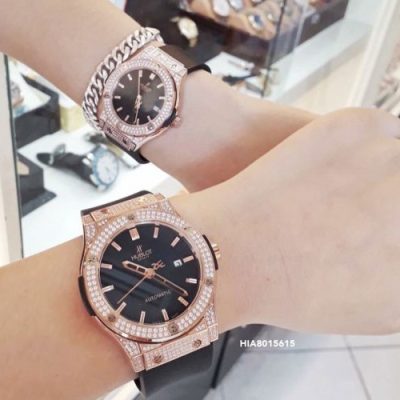 Đồng hồ Cặp Hublot Genever Chronograph 582888 Siêu Cấp đính đá full viền vàng