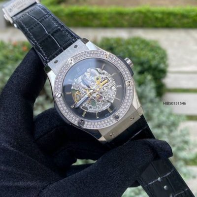 Đồng hồ Hublot nam máy cơ đính đá cao cấp dây đen