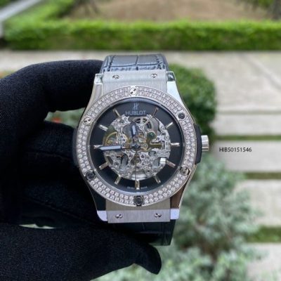 Đồng hồ Hublot nam máy cơ đính đá cao cấp dây đen