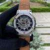 Đồng hồ Hublot nam máy cơ đính đá cao cấp bọc da nâu