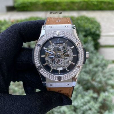 Đồng hồ Hublot nam máy cơ đính đá cao cấp bọc da nâu