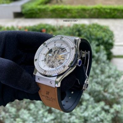 Đồng hồ Hublot nam máy cơ đính đá cao cấp bọc da nâu