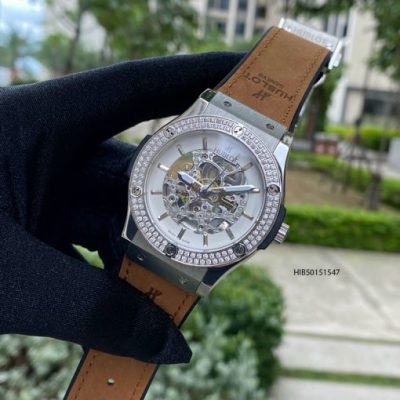 Đồng hồ Hublot nam máy cơ đính đá cao cấp bọc da nâu