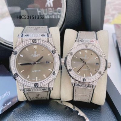 Đồng hồ Hublot Cặp nam nữ máy cơ viền đính đá dây cao su bọc da