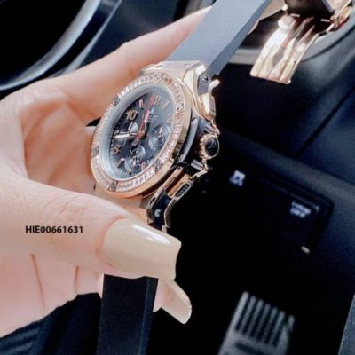 Đồng hồ Hublot nữ đính đá 6 kim dây cao su đen