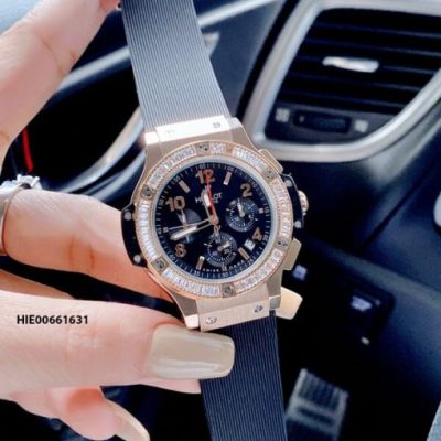 Đồng hồ Hublot nữ đính đá 6 kim dây cao su đen