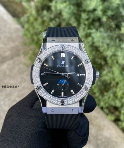 Đồng hồ Nam Hublot cơ đính đá dây cao su bọc da màu đen