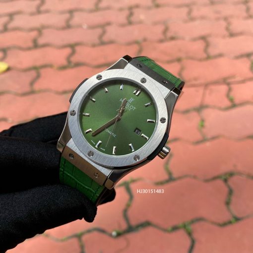 HJ30151483-9-Dong-ho-hublot-nam-may-co-Automatic-day-da-mau-xanh đồng hồ hublot nam classic fusion dây xanh lá cao cấp