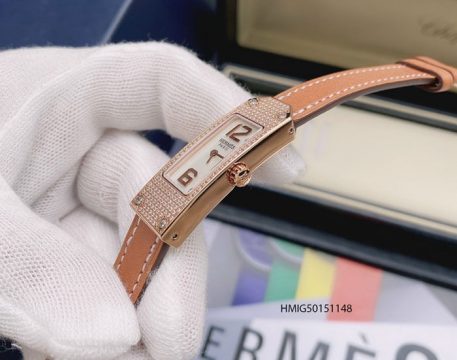 Đồng Hồ nữ Hermess Heure H Double Jeu mặt đính hột kim cương nhân tạo