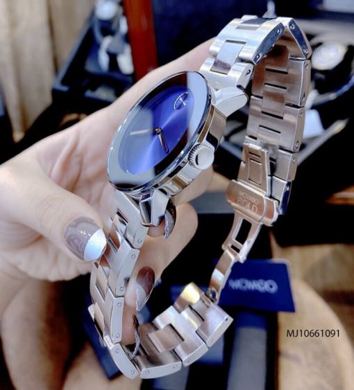 MJ10661091-Movado-bac-Xanh-1 Đồng hồ cặp đôi Movado dây thép không gỉ bạc mặt đen