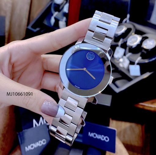 MJ10661091-Movado-bac-Xanh-2 Đồng hồ cặp đôi Movado dây thép không gỉ bạc mặt đen