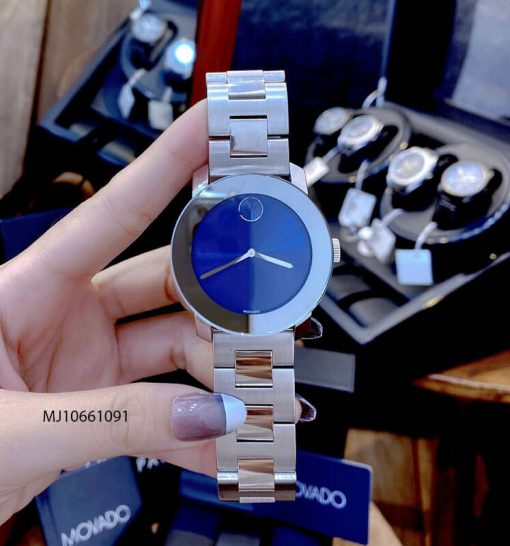 MJ10661091-Movado-bac-Xanh-3 Đồng hồ cặp đôi Movado dây thép không gỉ bạc mặt đen