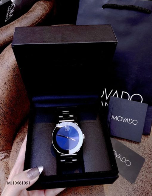 MJ10661091-Movado-bac-Xanh-4 Đồng hồ cặp đôi Movado dây thép không gỉ bạc mặt đen
