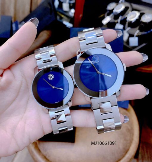 MJ10661091-Movado-bac-Xanh-6 Đồng hồ cặp đôi Movado dây thép không gỉ bạc mặt đen