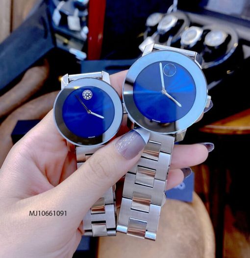 MJ10661091-Movado-bac-Xanh-7 Đồng hồ cặp đôi Movado dây thép không gỉ bạc mặt đen