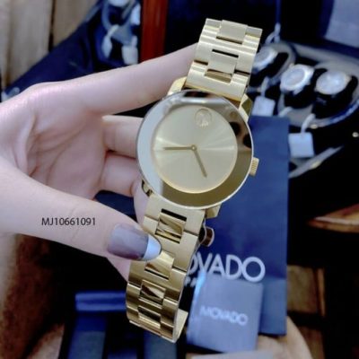 Đồng hồ cặp đôi Movado dây thép không gỉ bạc mặt đen