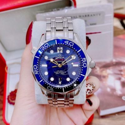đồng hồ Omega Seamaster nam máy cơ Nhật dây thép không gỉ mặt xanh cao cấp