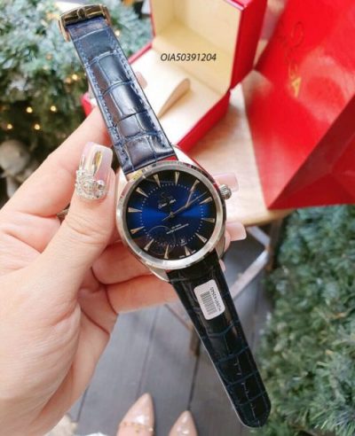 Đồng hồ cơ Omega Seamaster dây da xanh lộ máy nhật cao cấp