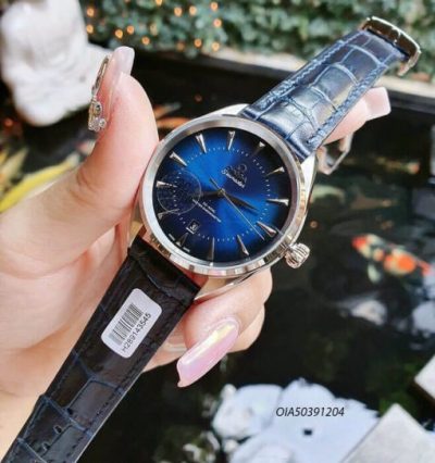 Đồng hồ cơ Omega Seamaster dây da xanh lộ máy nhật cao cấp