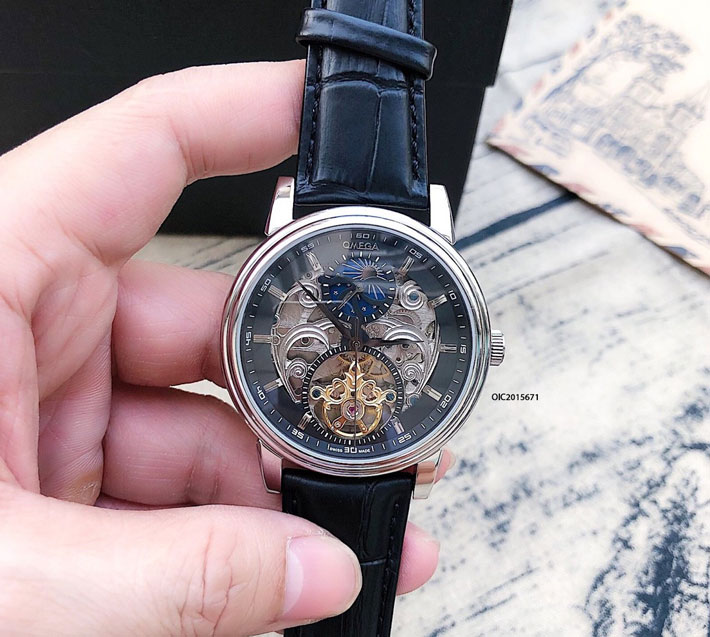 Đồng Hồ Omega Automatic Nam dây da cao cấp viên bạc