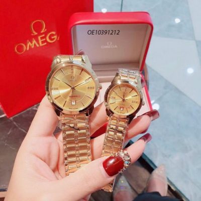 Đồng hồ cặp Omega dây thép không gỉ máy nhật cao cấp