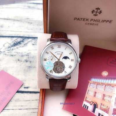 Đồng hồ nam Patek Philippe máy Thụy Sĩ dây da nâu cao cấp giá rẻ