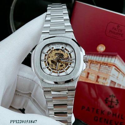 Đồng hồ nam Patek Philippe Nautilus máy lộ cơ mặt trắng cao cấp