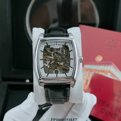 Đồng hồ nam Patek Philippe lộ cơ mặt vuông dây đen