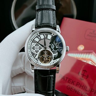 Đồng hồ nam Patek Philippe máy lộ cơ dây da đen cao cấp