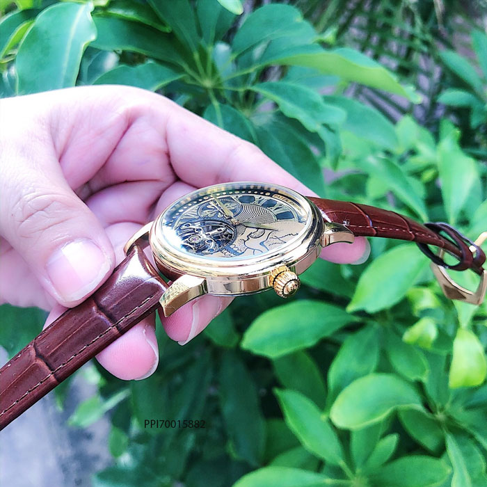 độ dày đồng hồ nam Patek Philippe máy cơ Thụy Sĩ dây đà điểu màu nâu