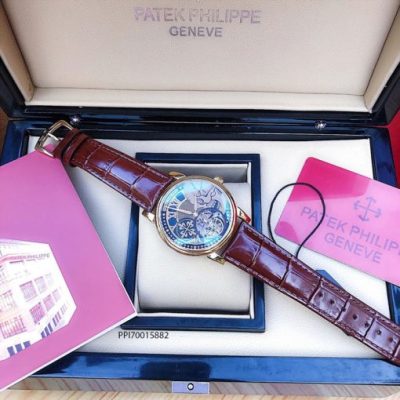 Đồng hồ nam Patek Philippe máy cơ Thụy Sĩ dây đà điểu màu nâu siêu cấp