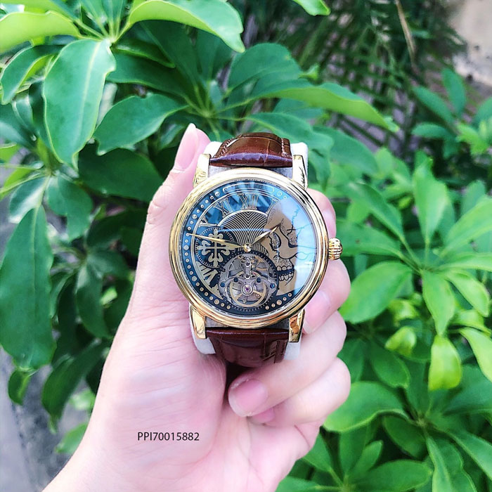 Đồng hồ nam Patek Philippe máy cơ Thụy Sĩ dây đà điểu màu nâu