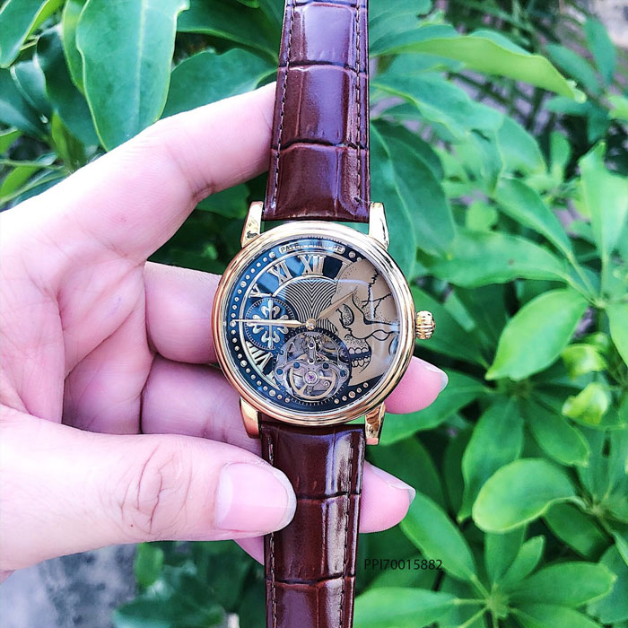 đồng hồ nam Patek Philippe máy cơ Thụy Sĩ dây đà điểu màu nâu fullbox