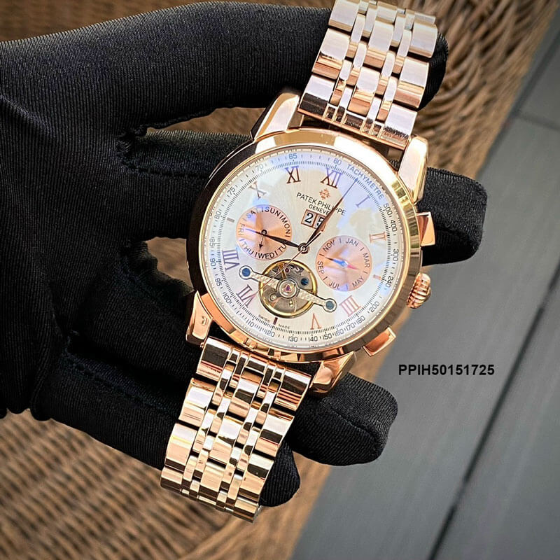 Đồng Hồ Nam Patek Philippe máy cơ dây thép mạ vàng PVD cao cấp