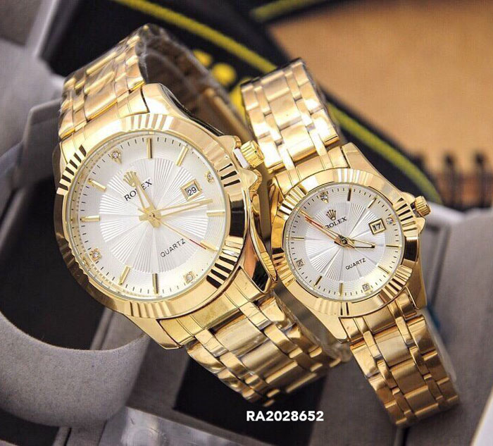 Đồng Hồ Rolex Cặp Nam/Nữ dây kim loại mặt trắng