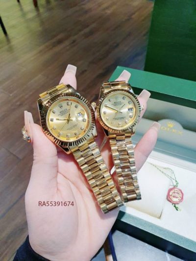 Đồng Hồ Rolex Cặp Nam Nữ viền đính đá