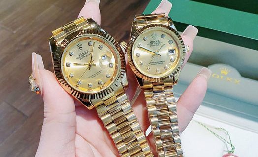 Đồng Hồ Rolex Cặp Nam Nữ viền đính đá