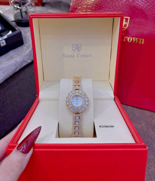 RCI150661906-ROYAL-CROWN-NỮ-ĐÍNH-ĐÁ-(12) Đồng hồ Royal Crown nữ dây đá viền đá vàng xoàn Mỹ cao cấp