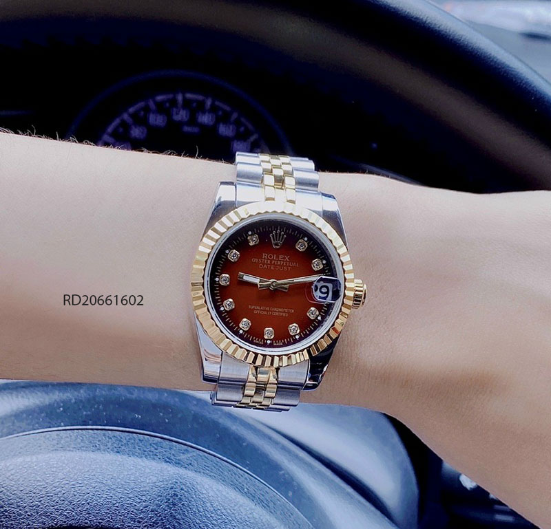 Đồng Hồ Rolex Lady Datejust dây demi mặt đỏ máy pin