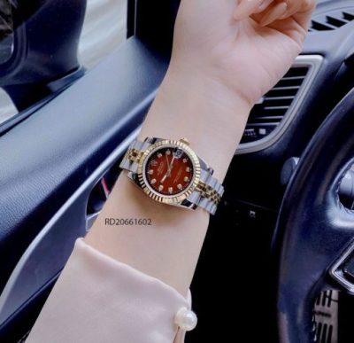 Đồng Hồ Rolex Lady Datejust dây demi mặt đỏ máy pin