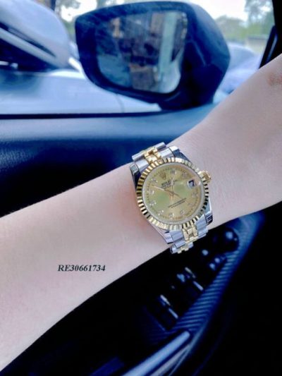 Đồng Hồ Rolex nữ Datejust viền trơn dây demi thép không gỉ máy pin Nhật